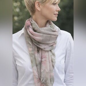 Soft Pink & Moss Green Floral Lightweight Scarf - Women Accessories